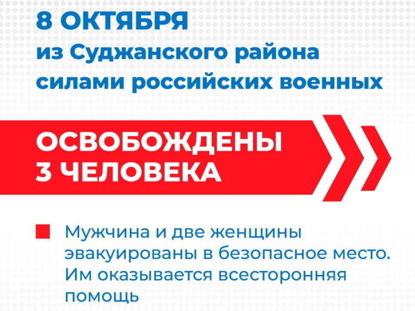 В Курской области военные ВС РФ спасли мужчину и двух женщин из Суджанского района